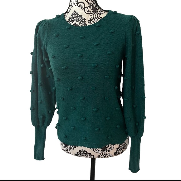 Lily Pulitzer Kippa Pom Pom Blouson Sleeve Sweater Green XS - Picture 3 of 7